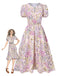 [Pre-Sale] Lavender 1950s Floral V-Neck Puff Sleeve Dress