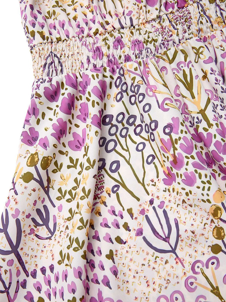 [Pre-Sale] Lavender 1950s Floral V-Neck Puff Sleeve Dress