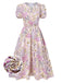 [Pre-Sale] Lavender 1950s Floral V-Neck Puff Sleeve Dress