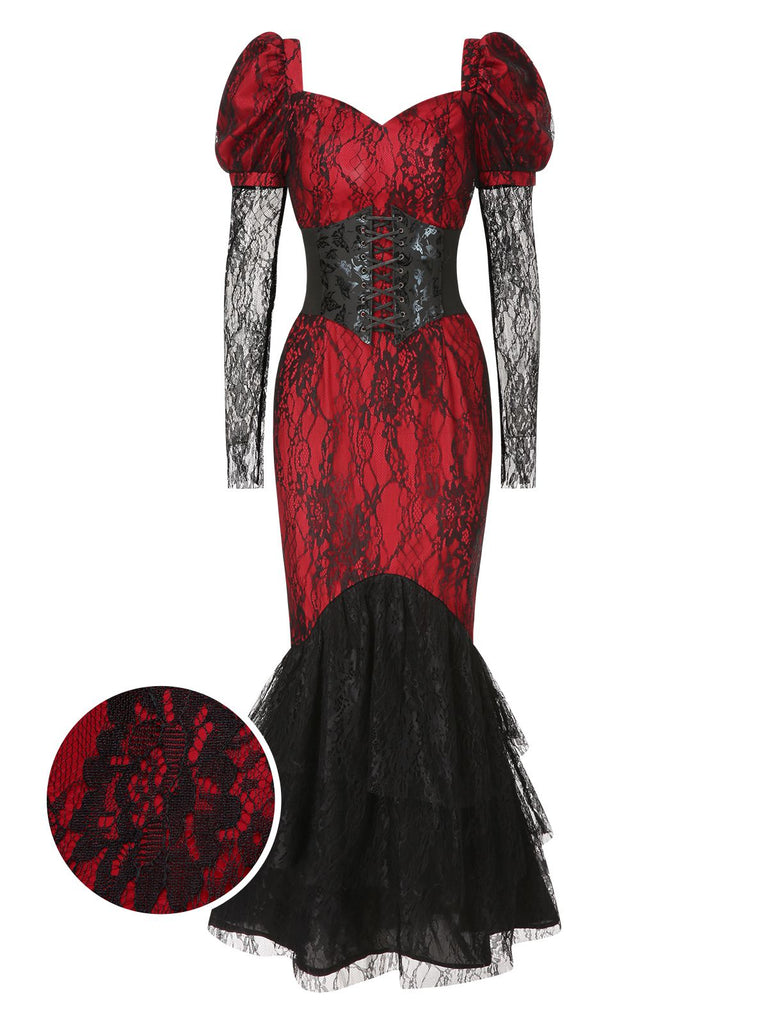 [Pre-Sale] 1930s Sweetheart Lace Puff Sleeve Sheer Fishtail Dress