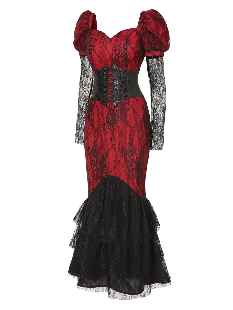 [Pre-Sale] 1930s Sweetheart Lace Puff Sleeve Sheer Fishtail Dress