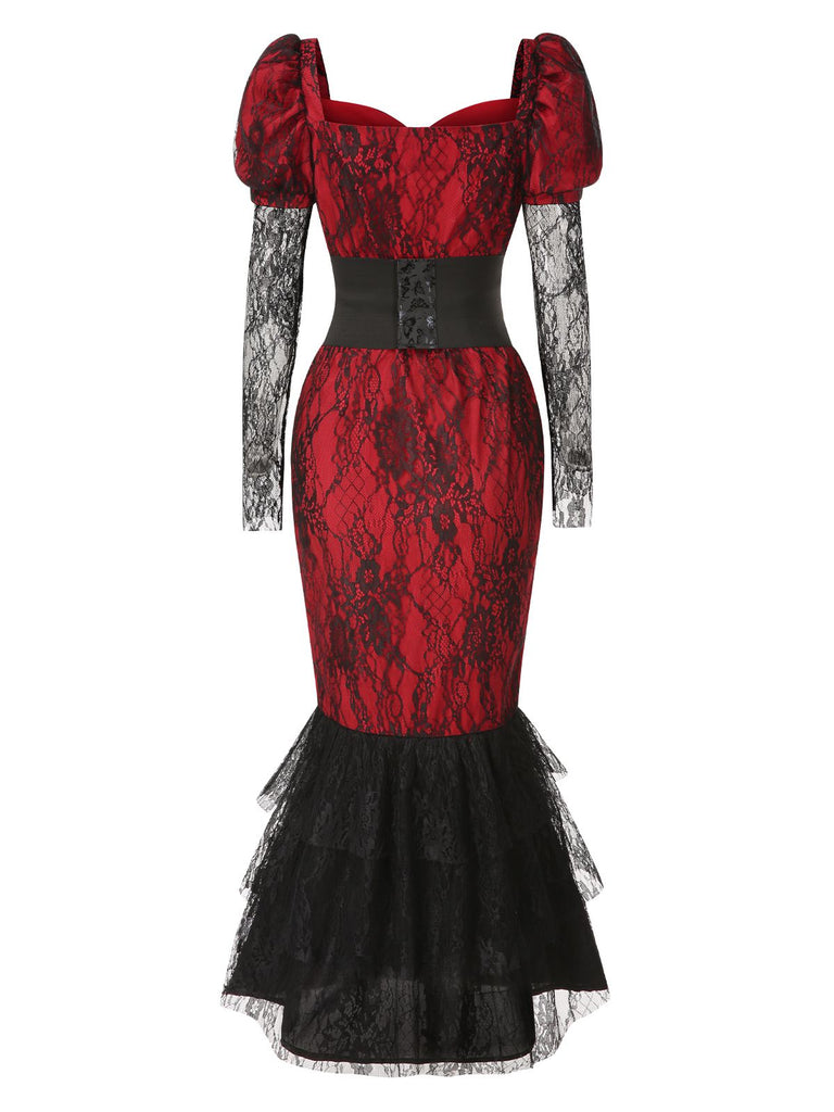 [Pre-Sale] 1930s Sweetheart Lace Puff Sleeve Sheer Fishtail Dress