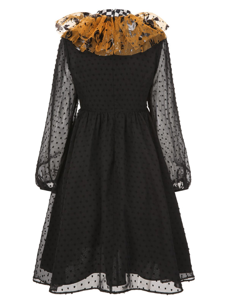 [Pre-Sale] Black & Orange 1950s Halloween Pumpkin Mesh Patchwork Dress