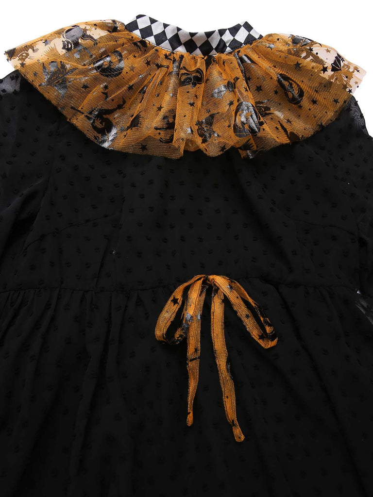 [Pre-Sale] Black & Orange 1950s Halloween Pumpkin Mesh Patchwork Dress