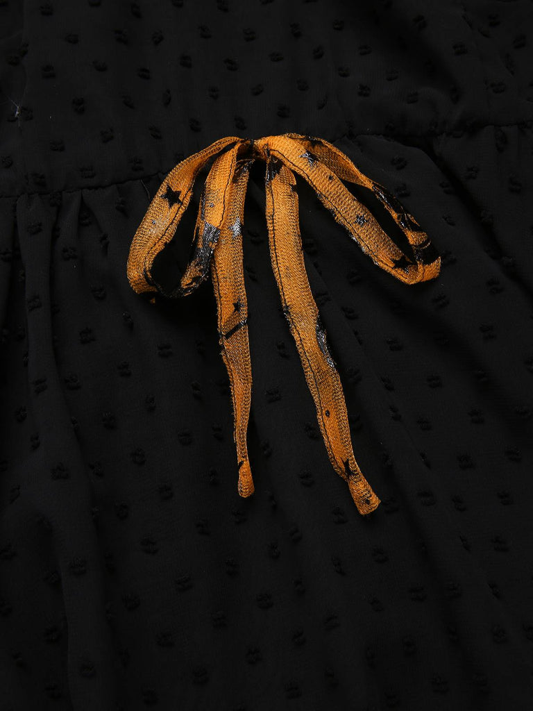 [Pre-Sale] Black & Orange 1950s Halloween Pumpkin Mesh Patchwork Dress