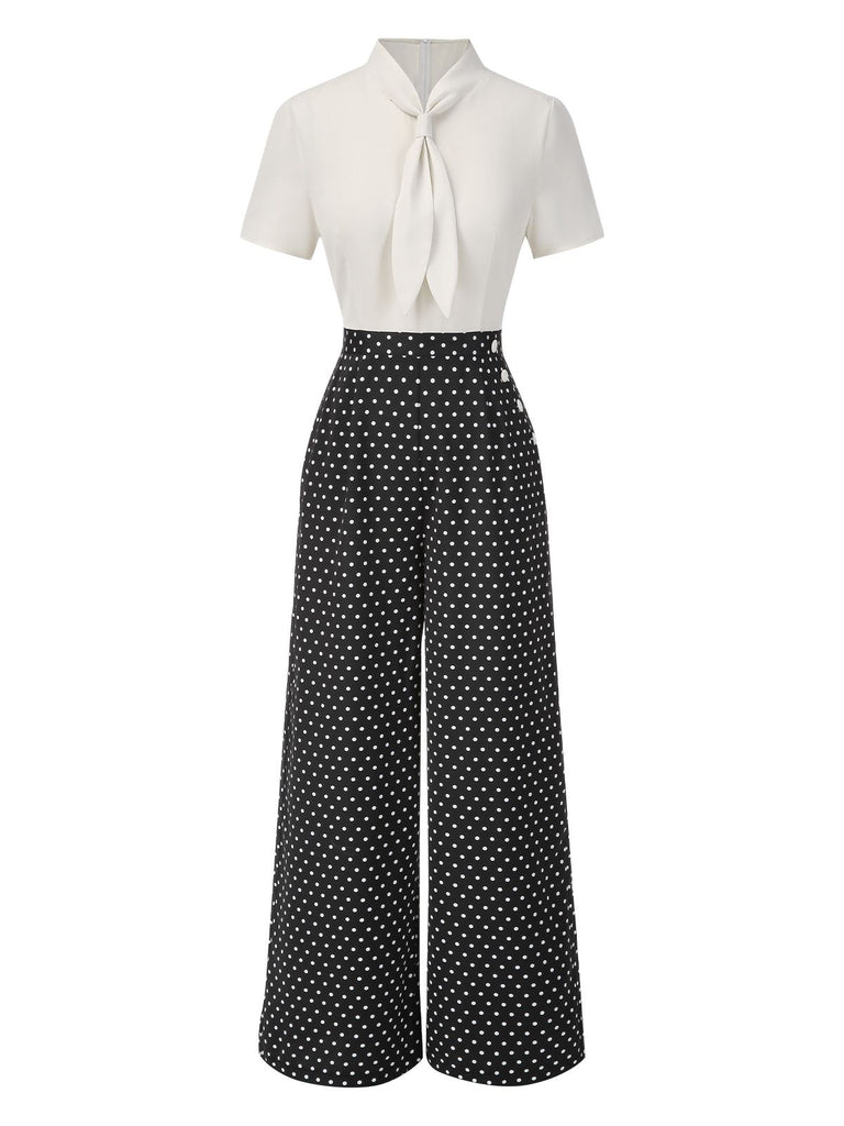 [Pre-Sale] 1940s Sailor Collar Polka Dot Button Jumpsuit