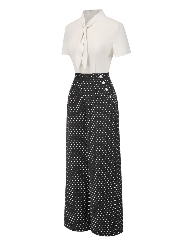 [Pre-Sale] 1940s Sailor Collar Polka Dot Button Jumpsuit