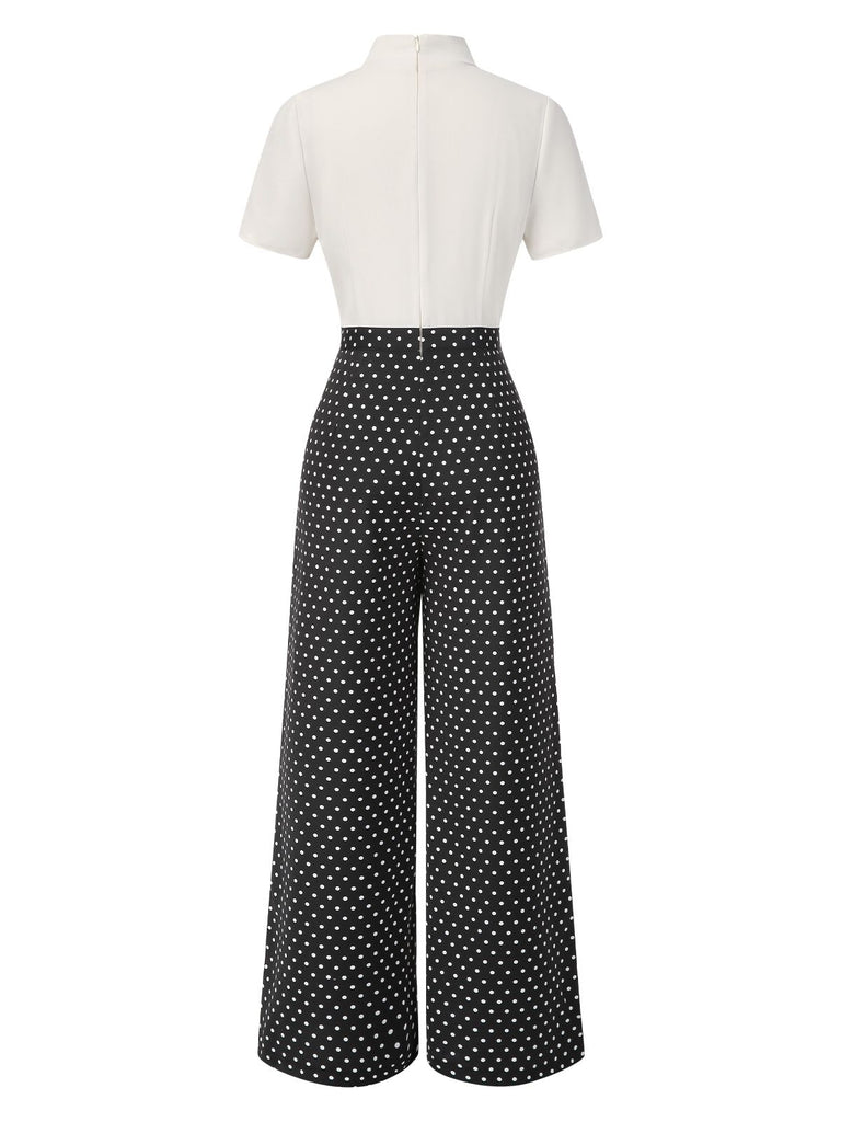 [Pre-Sale] 1940s Sailor Collar Polka Dot Button Jumpsuit