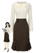 [Pre-Sale] Brown 1960s Contrast Collar Long Sleeve Pencil Dress