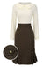 [Pre-Sale] Brown 1960s Contrast Collar Long Sleeve Pencil Dress