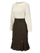 [Pre-Sale] Brown 1960s Contrast Collar Long Sleeve Pencil Dress