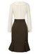 [Pre-Sale] Brown 1960s Contrast Collar Long Sleeve Pencil Dress