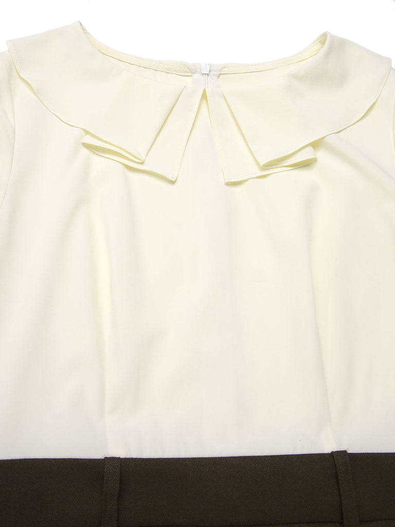 [Pre-Sale] Brown 1960s Contrast Collar Long Sleeve Pencil Dress