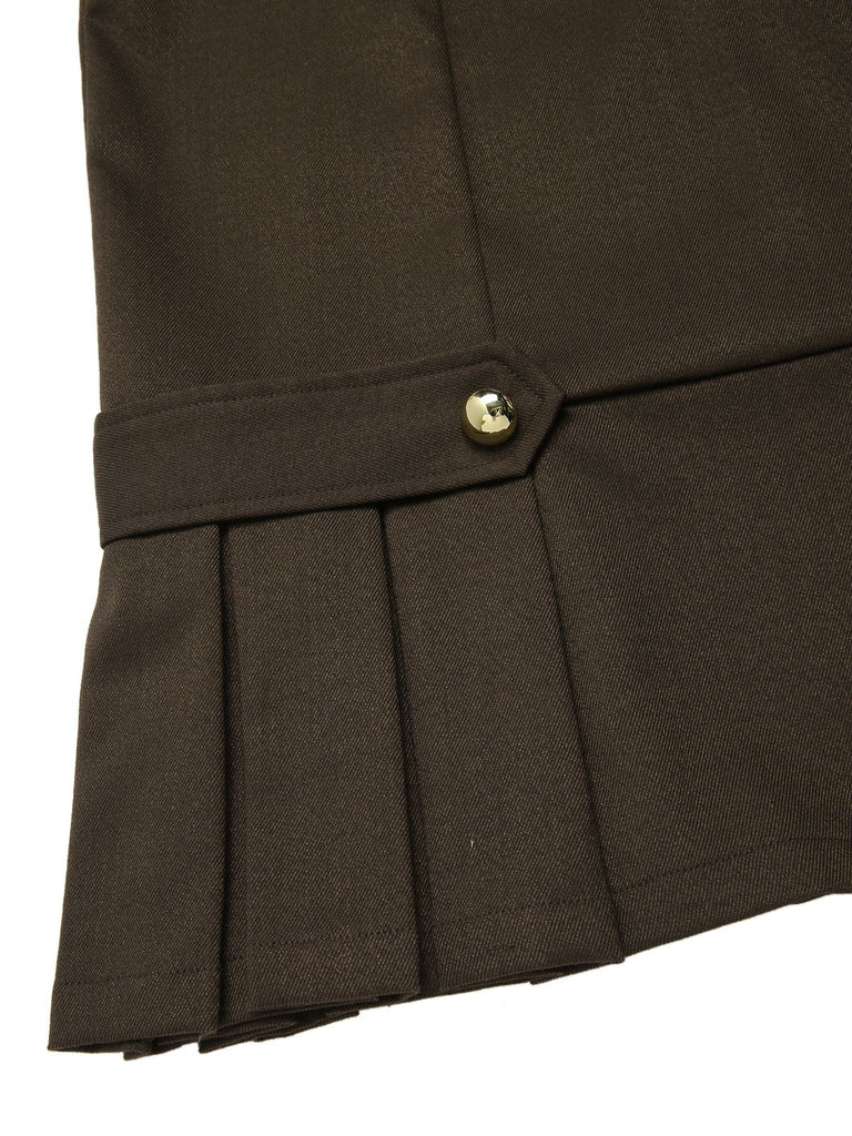 [Pre-Sale] Brown 1960s Contrast Collar Long Sleeve Pencil Dress