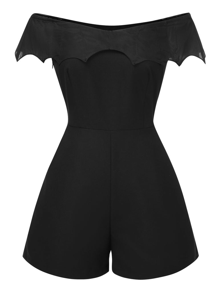 [Pre-Sale] 2PCS Black 1950s Gothic Bat Romper & High-Low Cover-Up