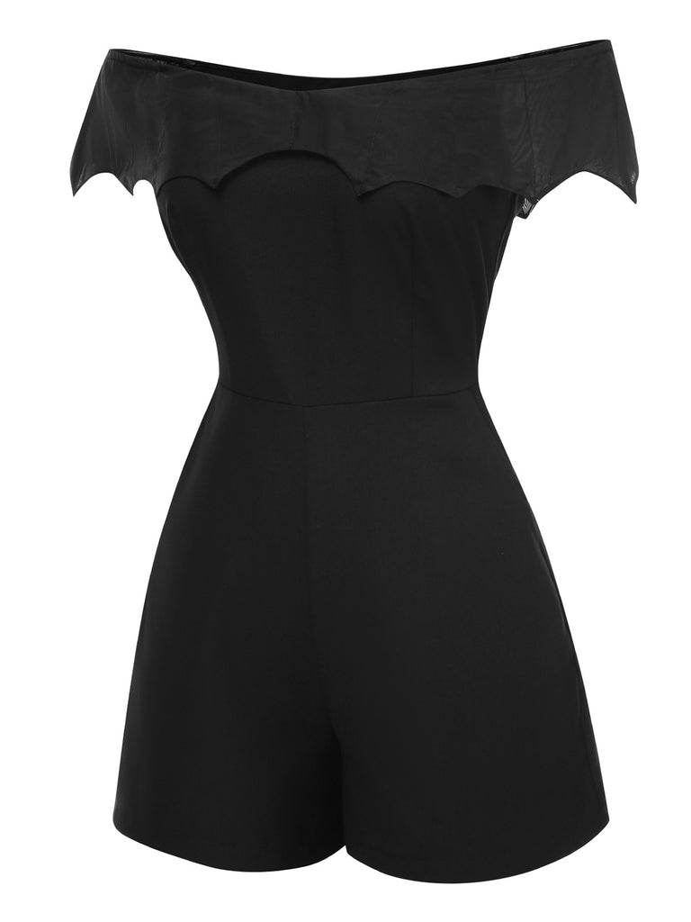 [Pre-Sale] 2PCS Black 1950s Gothic Bat Romper & High-Low Cover-Up