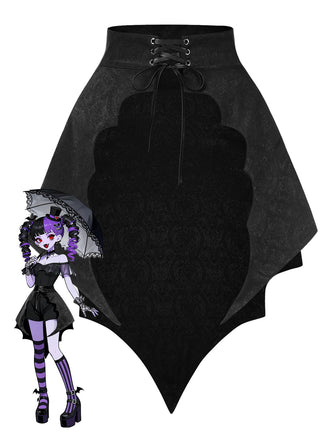 Black 1950s Gothic Bat Jacquard High-Low Hem Cover-Up