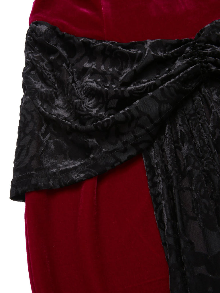 [Pre-Sale] Red 1930s Velvet Bandeau Fishtail Maxi Dress
