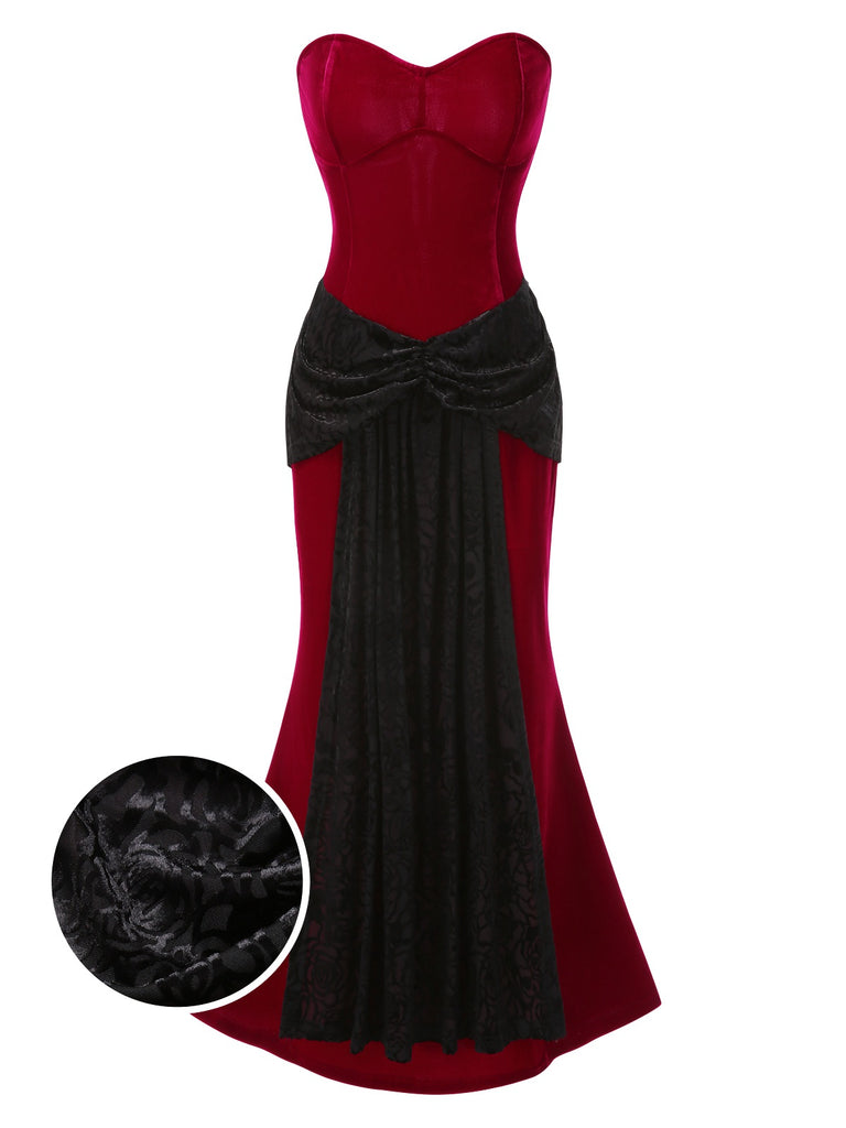 [Pre-Sale] Red 1930s Velvet Bandeau Fishtail Maxi Dress