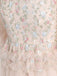Beige 1930s Floral Embroidery Illusion Mesh Ruffled Dress