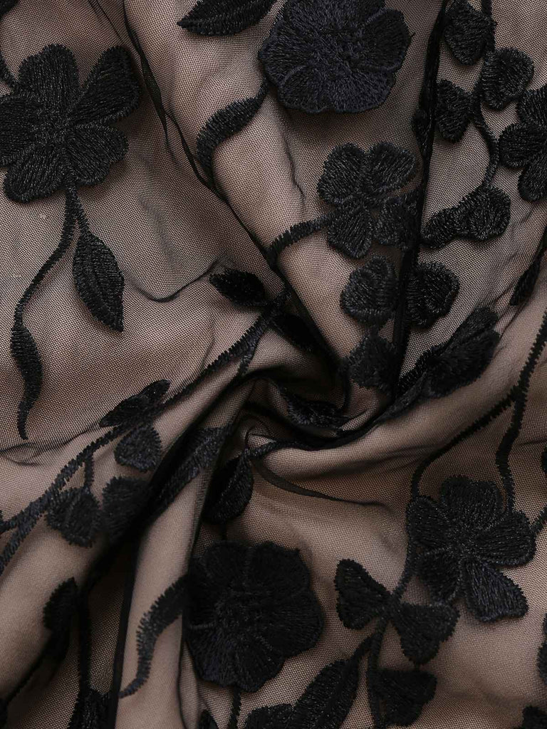 Black 1950s Bandeau Mesh 3D-Floral Patchwork Dress