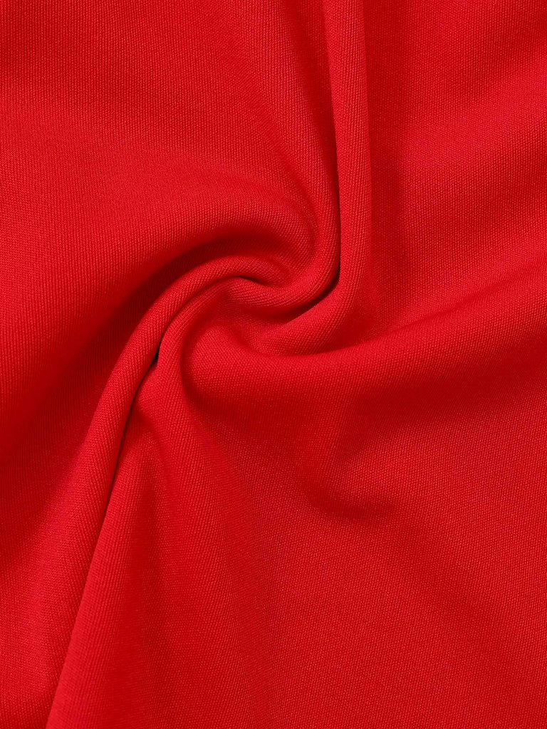 1950s Solid Square Neck Wide Strap Ruched Dress