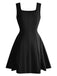 1950s Solid Square Neck Wide Strap Ruched Dress