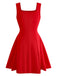 1950s Solid Square Neck Wide Strap Ruched Dress