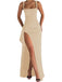 1930s Solid High-Split Square Neck Bodycon Dress