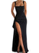1930s Solid High-Split Square Neck Bodycon Dress