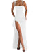 1930s Solid High-Split Square Neck Bodycon Dress