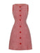 Red 1960s Gingham Plaid Button Sleeveless Dress