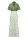 2PCS 1930s Dolman Sleeve Lapel Blouse & Floral Pants