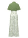 2PCS 1930s Dolman Sleeve Lapel Blouse & Floral Pants
