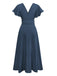 1940s Solid Flare Sleeve Deep V Belted Dress