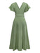 1940s Solid Flare Sleeve Deep V Belted Dress
