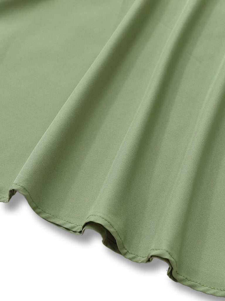 1940s Solid Flare Sleeve Deep V Belted Dress