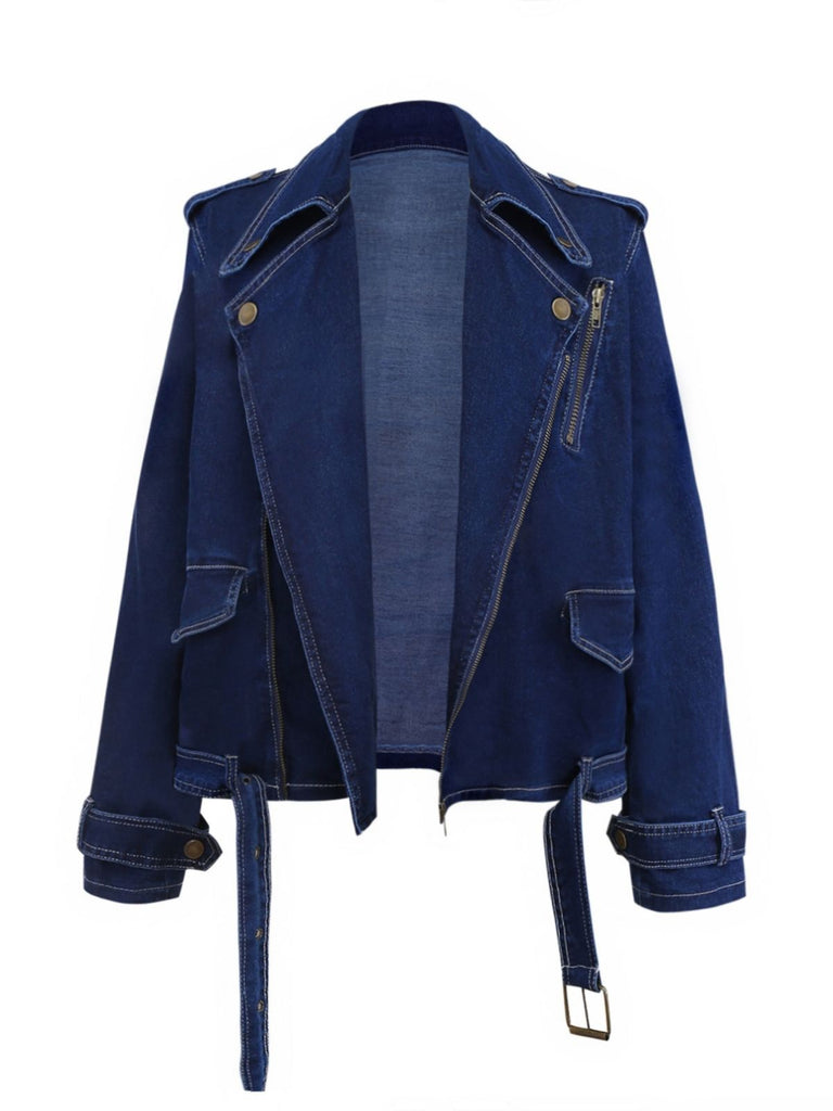 Dark Blue 1950s Denim Button Lapel Jacket