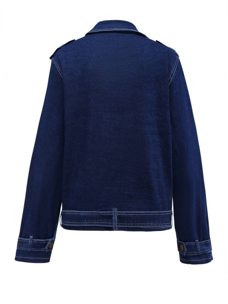 Dark Blue 1950s Denim Button Lapel Jacket