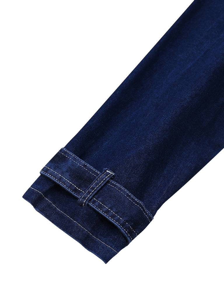 Dark Blue 1950s Denim Button Lapel Jacket