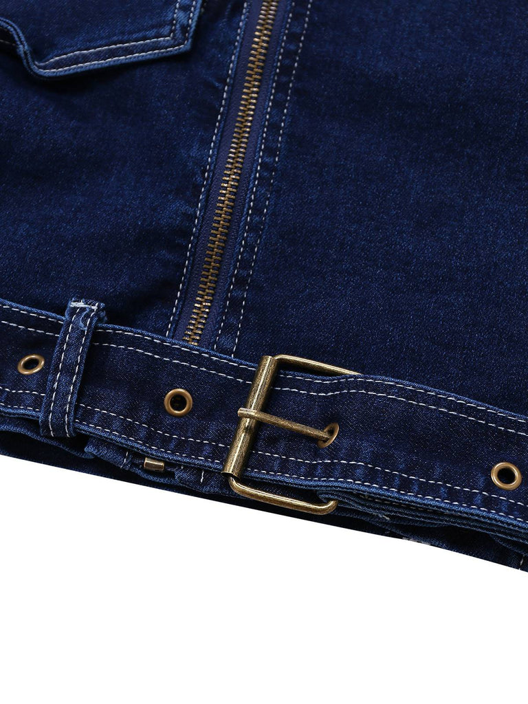 Dark Blue 1950s Denim Button Lapel Jacket