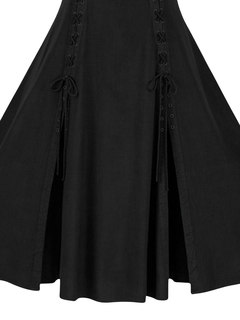 Black 1940s Medieval Renaissance Sleeveless Slit Dress