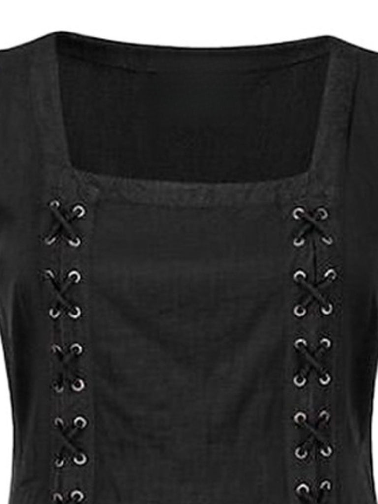 Black 1940s Medieval Renaissance Sleeveless Slit Dress