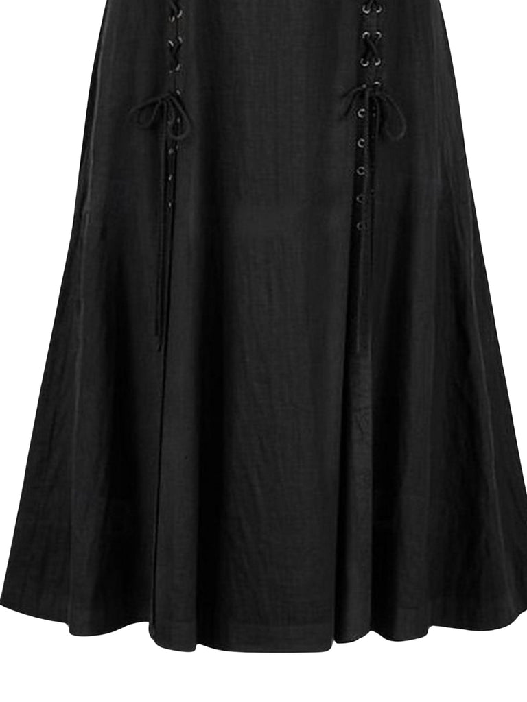 Black 1940s Medieval Renaissance Sleeveless Slit Dress
