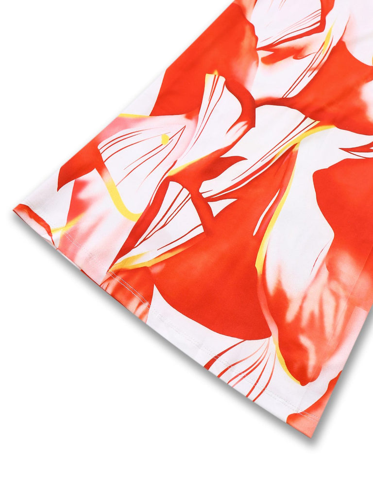 Red 1930s Abstract Prints Belted Sleeveless Jumpsuit