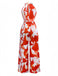 Red 1930s Abstract Prints Belted Sleeveless Jumpsuit