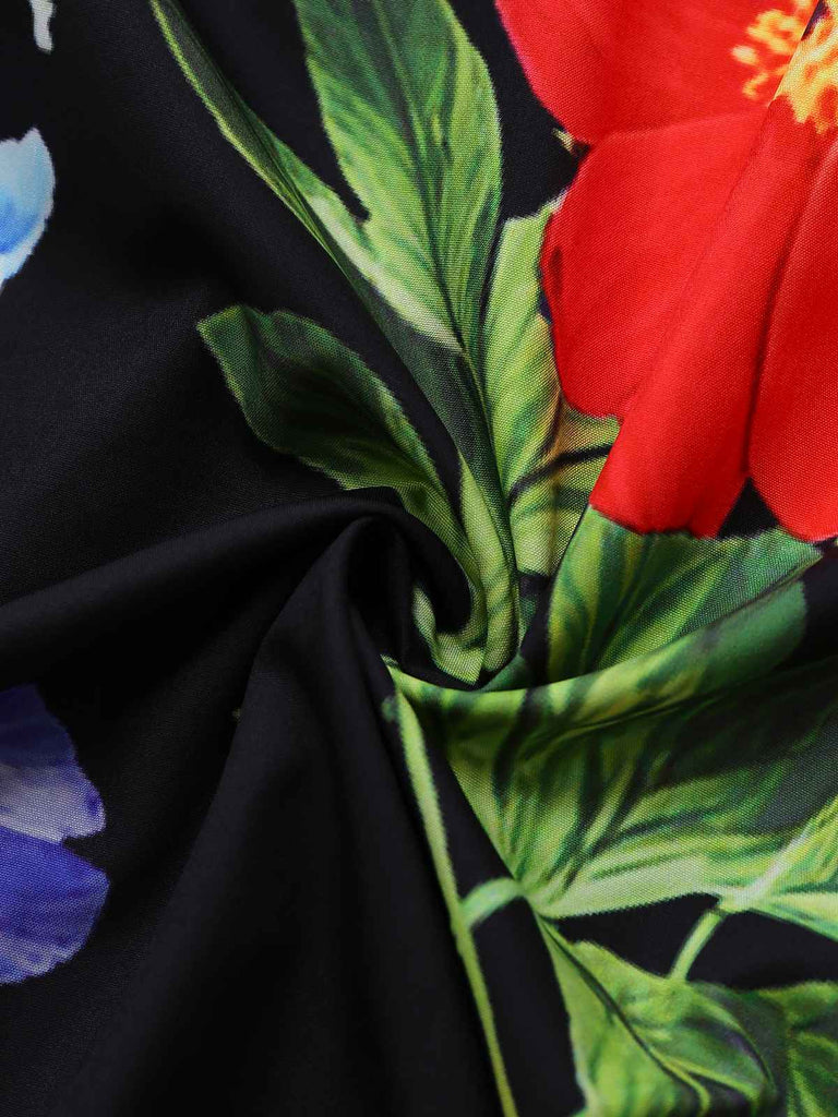 Black 1930s Square Neck Floral Maxi Dress