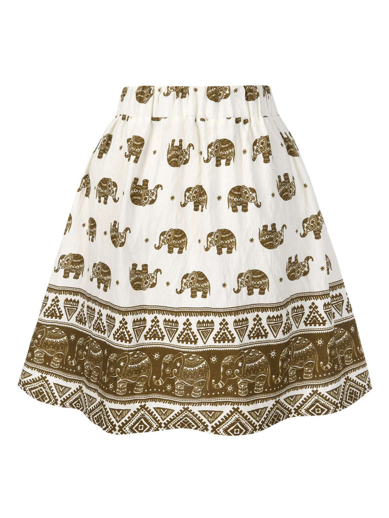[Pre-Sale] 2PCS 1940s Embroidered Blouse & Elephant Print Skirt