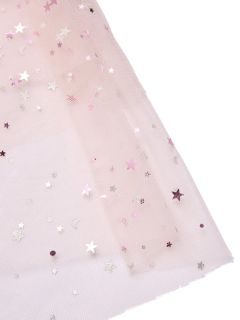[Pre-Sale] Pink 1950s Star Sequins Mesh Patchwork Dress