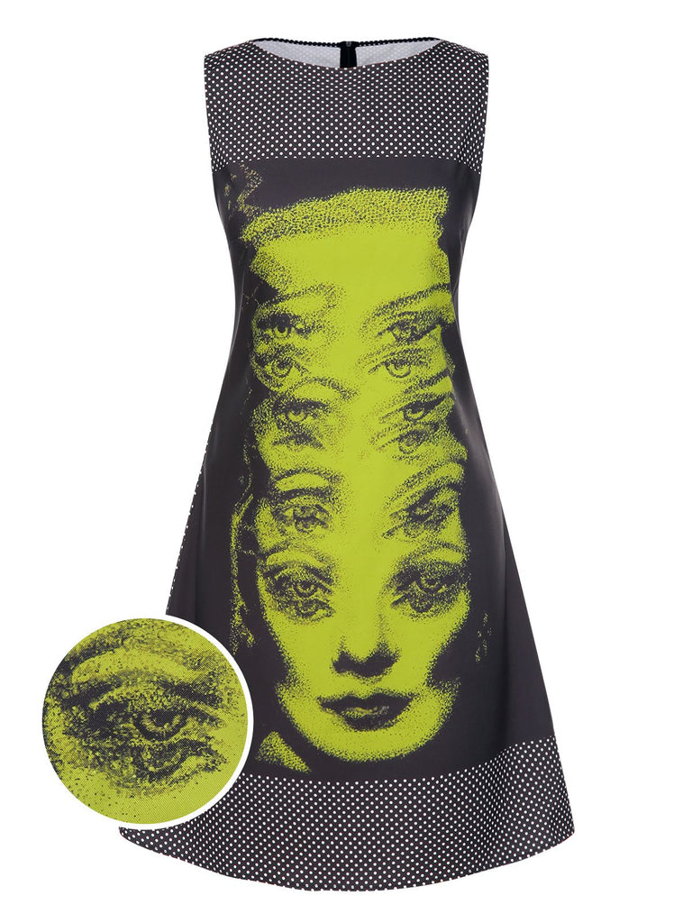 [Pre-Sale] Black 1960s Face Print Polka Dot Dress